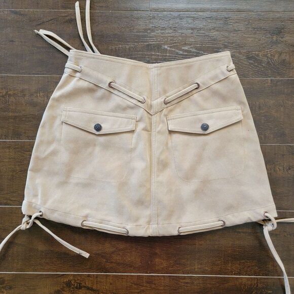Free People Sierra Mini Skirt Womens 2 Beige Suede Country Western Boho Festival - Picture 3 of 8